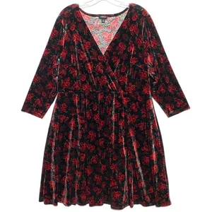 Torrid 2 Red Rose Velvet Dress Dark Romantic Whimsigoth Fairy Grunge Faux Wrap - Picture 1 of 6