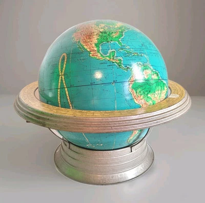 VINTAGE WORLD GLOBE GEORGE F CRAM CO. 12" Terrestre Globo Aviación Avión Foto 1 de 4