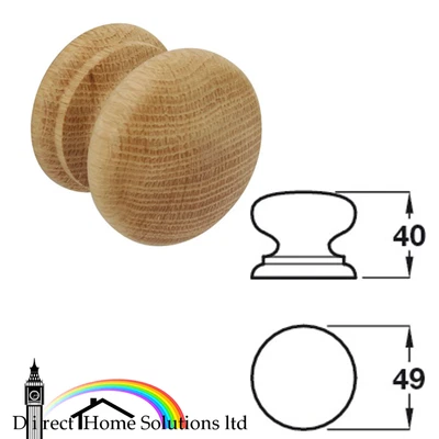 Hafele Wooden Unfinished Oak Knob Ø 49mm For Drawer Cabinet Cupboard Door Handle - Image 1 of 4