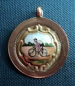 Vintage 9ct Oro Bicycle de Bolsillo Medalla/Colgante - Ciclismo / Cycle H/M 1927 - Bild 1 von 3