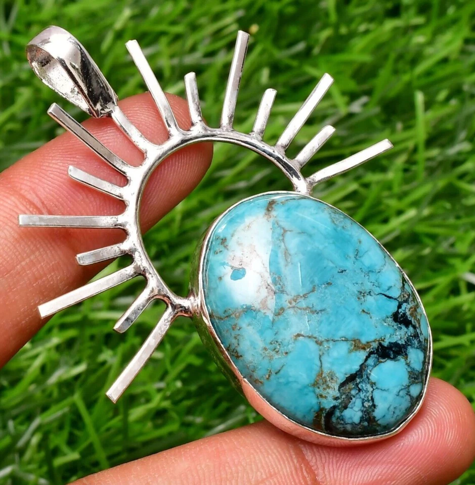 Ciondolo turchese pietra preziosa argento sterling 925 ciondolo gioiello fatt... - Immagine 1 di 4