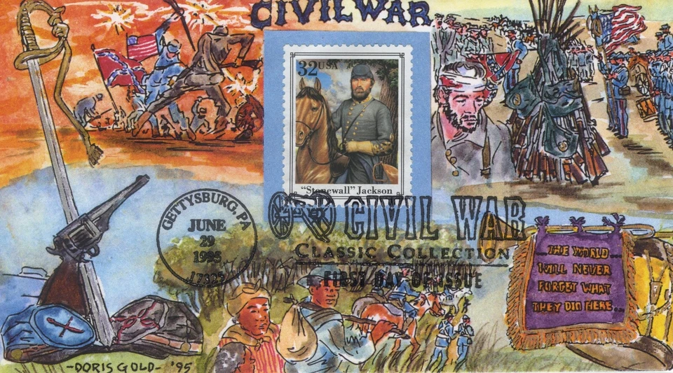 Civil War -"Stonewall" Jackson  - Doris Gold Hand Painted FDC Cachet 354/354 - Image 1 of 1