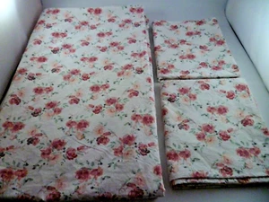 3 PCS RALPH LAUREN FULL 1 FLAT SHEET& 2 PILLOW CASES WHITE PINK ROSE FLORAL - Picture 1 of 10