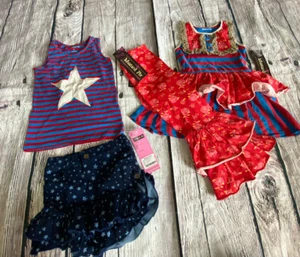 2 Outfit Mustard Pie Summer Red Blue Size 7 4th July Twins Girls 4 Pcs - Picture 1 of 7