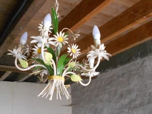 Vintage French Toleware Daisy Flower lamp ceiling lamp chandelier shabby chic - Picture 1 of 9