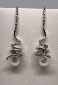 OHRRINGE MIT PERLEN ANHÄNGER DAMEN 18 KT WEISSGOLD ZERTIFIKAT Gr. 8,4 - Bild 1 von 7