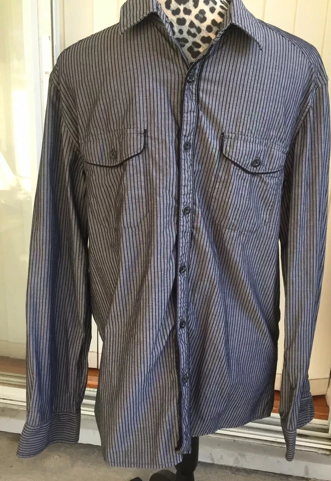 Kenneth Cole Reaction Mens Shirt Long Sleeve Striped Button Down Gray Lg (i1696) - Image 1 of 4