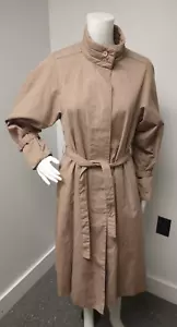 Vintage Women's 10 Taupe Trench Over Coat Made in Poland Smocked collar Belted - Picture 1 of 9