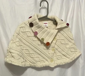 gymboree girls rocky mountain cable knit capelet poncho ivory crochet petals 5/6 - Picture 1 of 4