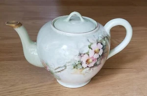 Vintage Antique Belleek Willets Hand Painted Teapot w/Pink Flowers Signed - Picture 1 of 15