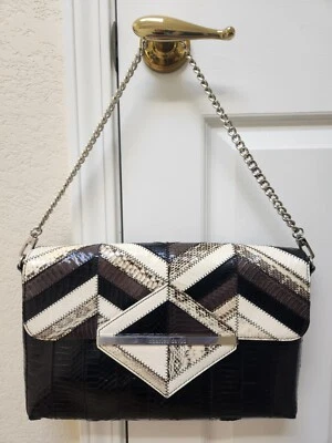 Bolso sin asas Charles David negro multicolor cadena de cuero animal estampado cartera nuevo   Foto 1 de 4