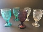 (5) Pioneer Woman Adeline Embossed 12 Oz Footed Glass Goblets, 7 1/2"