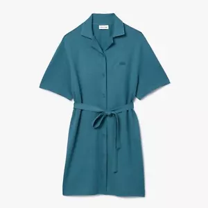 Women's Dress Lacoste Linen and Cotton Belted Shirt Button up in Green - Picture 1 of 2