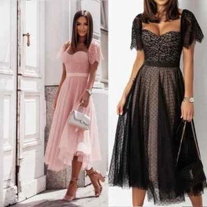 Ladies Lace Midi Dress Evening Dress Formal Women Party Dress A Line Prom Dress - Picture 1 of 20