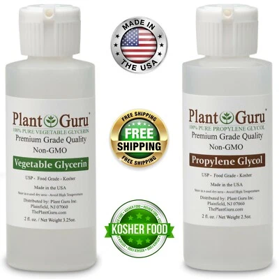 Vegetable Glycerin Propylene Glycol 2 oz Each USP 99.9 % Pure Food Grade VG PG