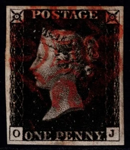 1840 1d Intense Black Plate 1b OJ 4m Red Maltese Cross FU/VFU Cat. £525.00 - Picture 1 of 1