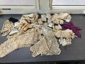 Mixed lot of Original Antique Lace & Crochet Pieces Scraps Appliques