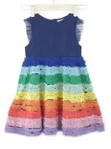 Mini Boden Dress Girls Party Navy Rainbow Tulle Tutu Ruffle Tiered BNWT age 5 6y - Picture 1 of 14