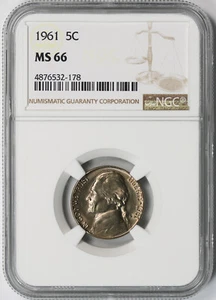 1961 Jefferson Nickel 5C MS 66 NGC - Picture 1 of 2