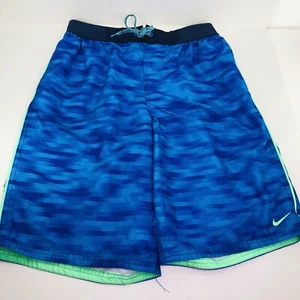 NIKE Mens Not Lined Swim Trunks Shorts Sz M Elastic Band Blue/Green EUC See Disc - Picture 1 of 5