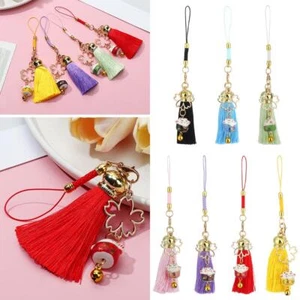 Keychain Wrist Rope Cell Phone Hang Rope Tassel Phone Lanyard Bells Lucky Cat - Photo 1 sur 19