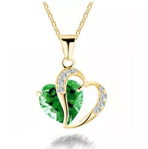 Fashion Womens Ladies Green Heart Love Gold Chain Pendant Necklace Jewelry - Picture 1 of 4