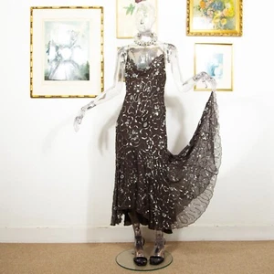 Vintage 1990s Brown Silk Maxi Evening Dress Sequin And Beads Cowl Neck Size M 12 - Picture 1 of 6