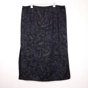 Fashion Bug size 22 24 vintage 90s Y2K floral midi skirt witchy whimsigoth black - Picture 1 of 8