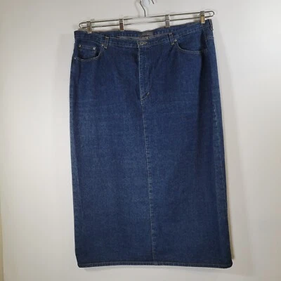 ОТНОСИТЕЛЬНОСТЬ темно джинсовой ткани макси юбка размер 24 высоты назад разрез Jean длинные карманы плюс - Изображение 1 из 4