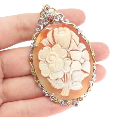 MICHAEL VALITUTTI Gemas En Vogue Esterlina 2 Tonos MOP Zafiro Rosa Camafeo Colgante Foto 1 de 4