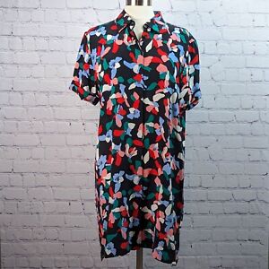 Equipment Femme Sz XL 100% Silk Shirt Dress Floral Short Sleeve Resort Cruise