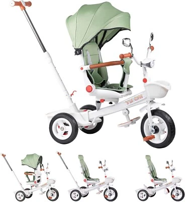 Triciclo 7 en 1 para bebé niño pequeño bicicleta de empuje con pedal extraíble, toldo, barandilla Foto 1 de 4
