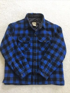 VTG LL Bean Shacket Mens M Blue Black Plaid Wool Jacket Quilted Lining Hunting - Picture 1 of 11