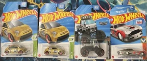 Hot Wheels Lot ( 2 Gold Fiat 500e, Zamac Mazda Autozam, Silver Aston Martin) - Picture 1 of 1