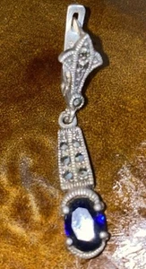 Vintage Sterling blue sapphire sleeper Single pierced art Nuevo style earring - Picture 1 of 5