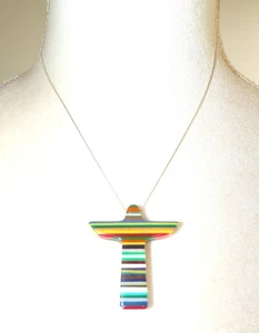 Sobral Pop Art Stripes Christ Redeemer Artist Made Pendant Sterling Necklace - Picture 1 of 7