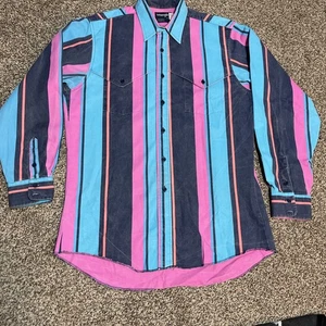 Vintage Wrangler Brushpopper Hemd Large 16,5 35 pink türkis schwarz Rodeo Cowboy - Bild 1 von 10