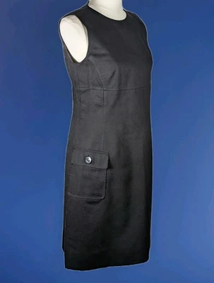 Vestido Vaina Per Se 10 Negro Mezcla Algodón Tejido Texturizado Sin Mangas Bolsillos Foto 1 de 4