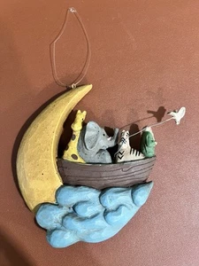 Vintage Noah's Ark Animals in Boat Moon Cloud Ornament Hanging Decoration - Picture 1 of 4