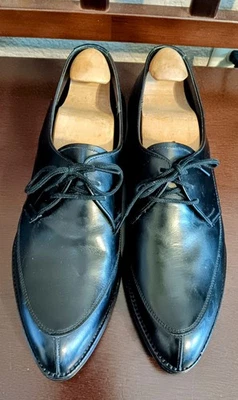 Винтажные мужские NOS Endwell 3 отверстия Derbies размер 9B (290) черная кожа  - Изображение 1 из 4