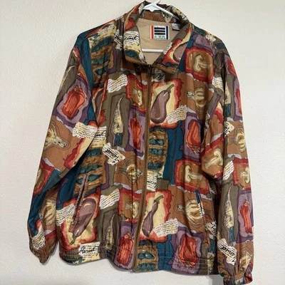 EVR DIV Rousso Vintage Silk Windbreaker Jacket Large Festival Grandma Veggies - Image 1 of 4