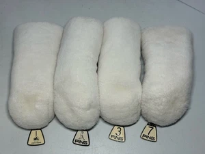 4er Set Vintage Ping Karsten weiß Plüsch Barrel Fuzzy Golfschläger Kopfbedeckungen - Bild 1 von 4