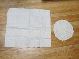 Vintage Lot 2 Different Stamped for Embroidery Doily Circles Partially Done - Picture 1 of 1
