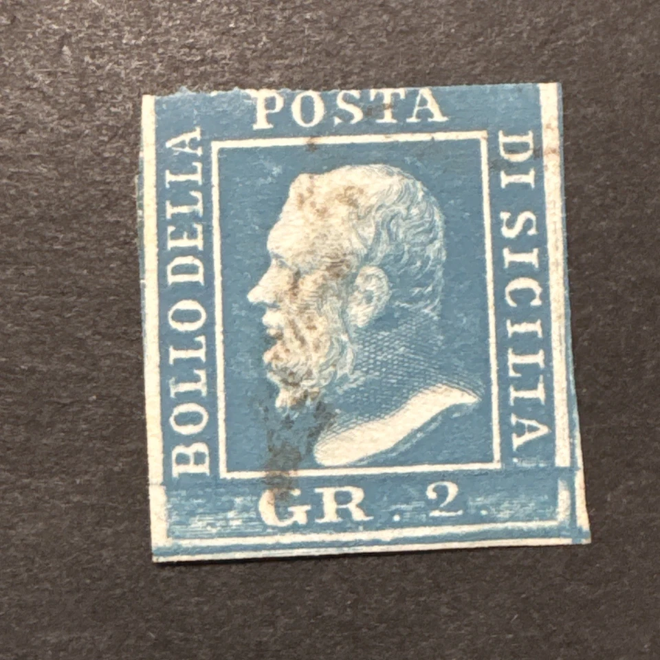 Коллекционная старая марка 1859 Сицилия 2 итальянских государства Грано как новая без наклеек и следов Ферденандо II  - Изображение 1 из 4