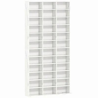 Large Slim CD DVD Storage Tower Wooden Frame Display Shelving Unit White Marble - Image 1 of 4