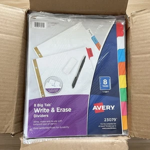 CASE OF 48 Avery 23079 Big Tab Write & Erase Paper Dividers 8 Color Tabs NEW - Picture 1 of 16