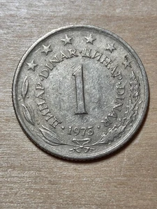 Jugoslawien 1 Dinar Münze, 1975. KM# 59, Nickel-Messing. Sechs Fackeln, sechs Sterne. - Bild 1 von 4