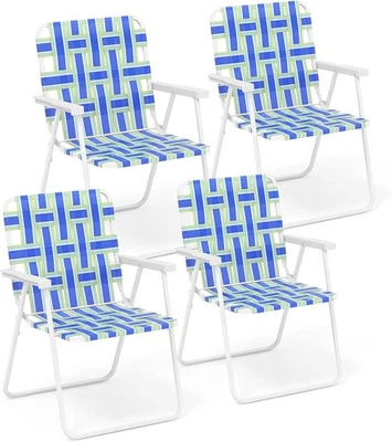 Paquete de 4 sillas de playa, silla de camping con marco de acero, silla de director, (azul) Foto 1 de 4