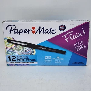 Paper Mate Flair Felt Tip Pens, Medium Point 0.7mm Black (12 Pens) - Picture 1 of 7