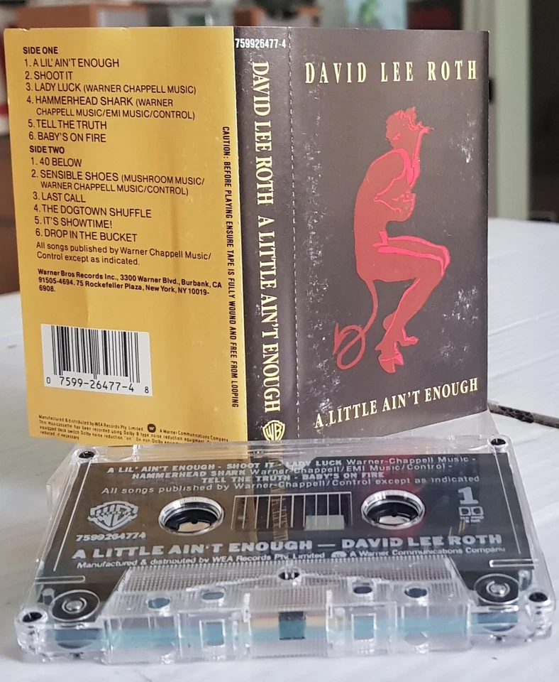 David Lee Roth – A Little Ain't Enough - 1991 cassette tape VG+, cover VG - Image 1 of 1